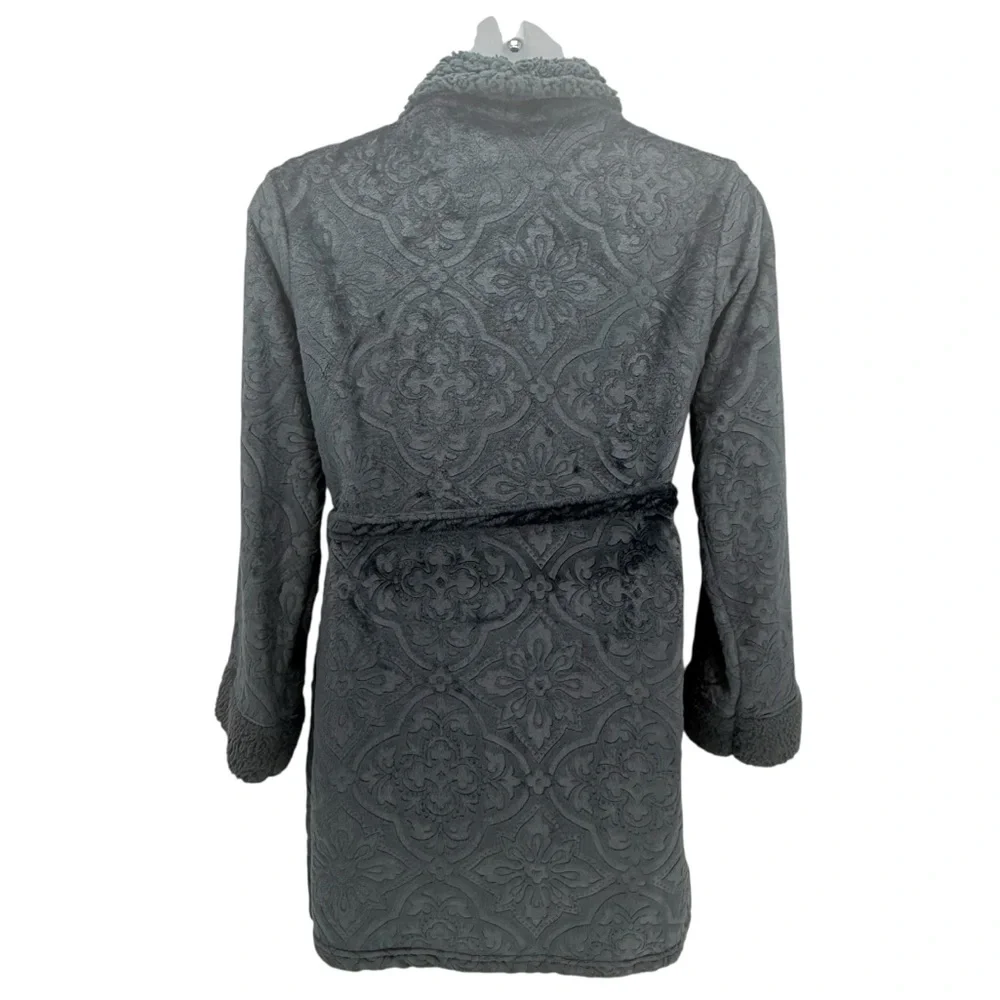 Macy’s M Collection Plush Embossed Robe Blue Shawl Collar Tie Belt One Size - Picture 3 of 8